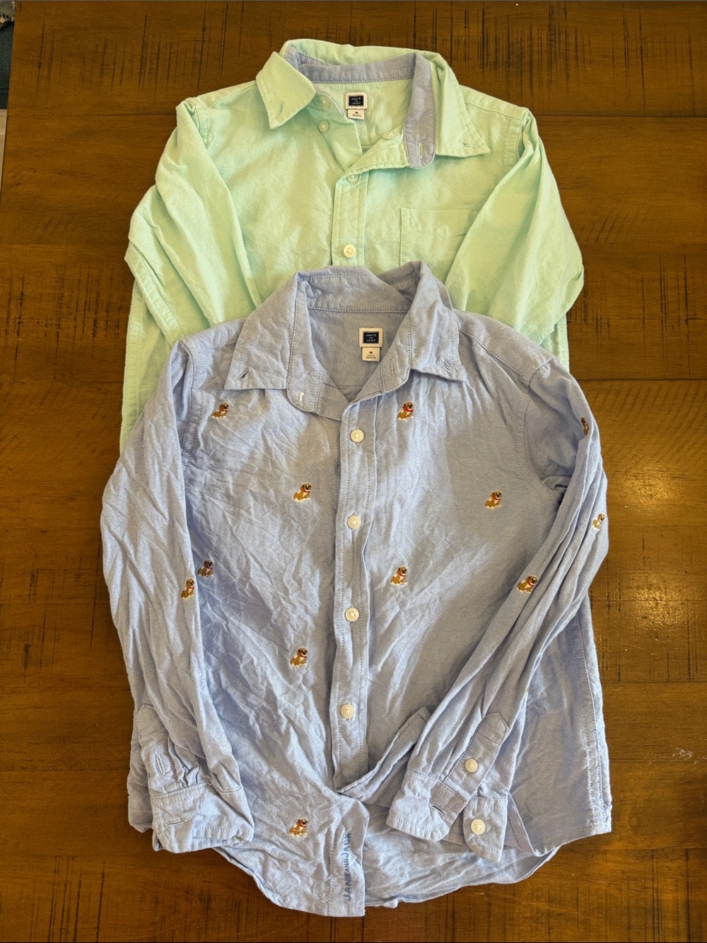 Janie and Jack Two-Pack Boy’s Button-Up Shirts - Light Blue with Dog & Mint